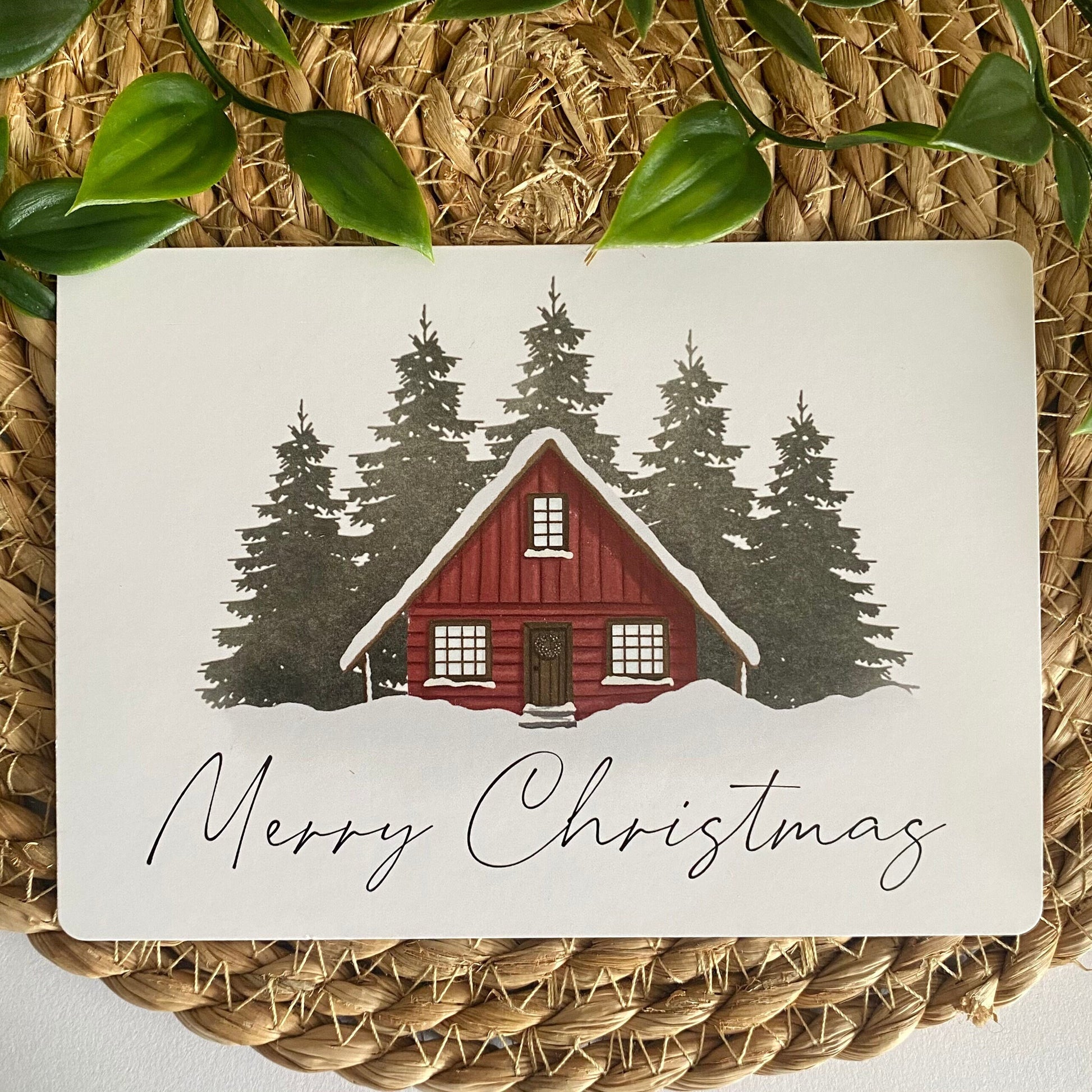 Merry Christmas Cabin in the snow - Christmas Postcard