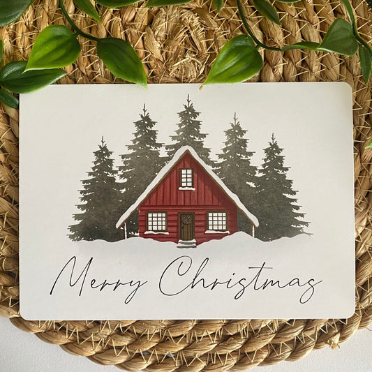 Merry Christmas Cabin in the snow - Christmas Postcard